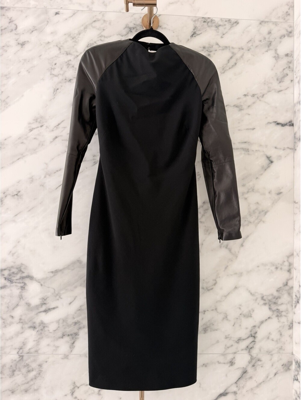 Ralph Lauren Collection Black Wool Leather Sleeve Dress Size 4 NWT $4498
